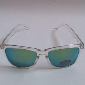 NWT frogskyn like style crystal clear frame sports sunglasses w/ iridium mirror